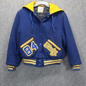 Vintage 60s Butwin Varsity Jacket Cropped Women Blue Wool Cindy